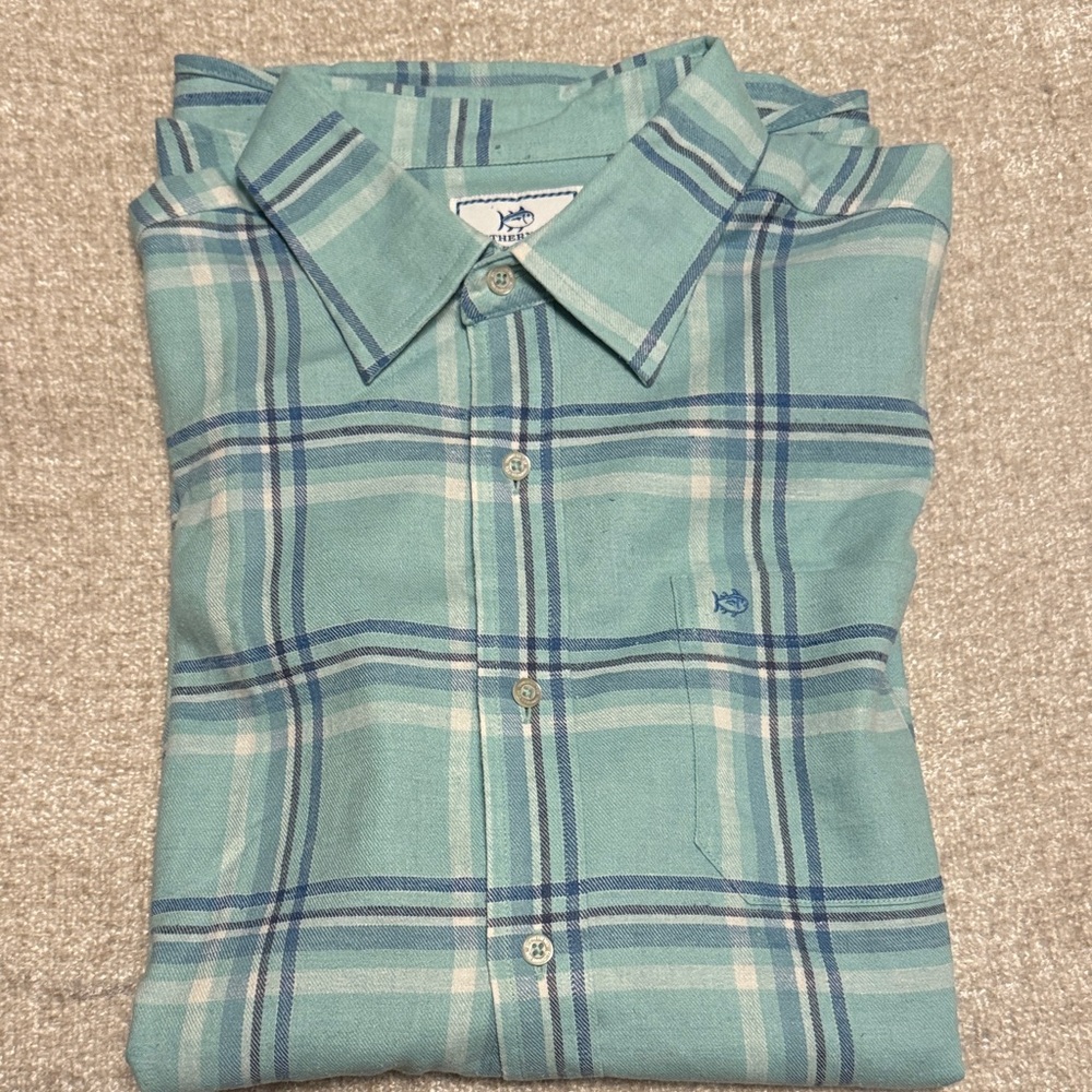 Southern Tide Aqua Plaid Button-Down Shirt